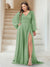 A-Line/Princess V-Neck Long Sleeves Floor Length Plus Size Bridesmaid Dresses with Split Side