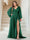 A-Line/Princess V-Neck Long Sleeves Floor Length Plus Size Bridesmaid Dresses with Split Side