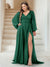 A-Line/Princess V-Neck Long Sleeves Floor Length Plus Size Bridesmaid Dresses with Split Side