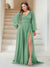 A-Line/Princess V-Neck Long Sleeves Floor Length Plus Size Bridesmaid Dresses with Split Side