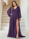 A-Line/Princess V-Neck Long Sleeves Floor Length Plus Size Bridesmaid Dresses with Split Side