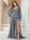 A-Line/Princess V-Neck Long Sleeves Floor Length Plus Size Bridesmaid Dresses with Split Side