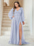 A-Line/Princess V-Neck Long Sleeves Floor Length Plus Size Bridesmaid Dresses with Split Side