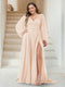 A-Line/Princess V-Neck Long Sleeves Floor Length Plus Size Bridesmaid Dresses with Split Side