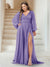 A-Line/Princess V-Neck Long Sleeves Floor Length Plus Size Bridesmaid Dresses with Split Side