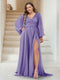 A-Line/Princess V-Neck Long Sleeves Floor Length Plus Size Bridesmaid Dresses with Split Side