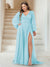 A-Line/Princess V-Neck Long Sleeves Floor Length Plus Size Bridesmaid Dresses with Split Side