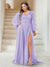 A-Line/Princess V-Neck Long Sleeves Floor Length Plus Size Bridesmaid Dresses with Split Side