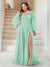 A-Line/Princess V-Neck Long Sleeves Floor Length Plus Size Bridesmaid Dresses with Split Side
