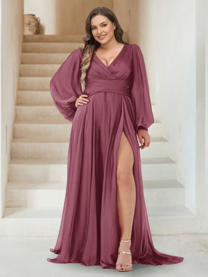 A-Line/Princess V-Neck Long Sleeves Floor Length Plus Size Bridesmaid A-Line/Princess V-Neck Long Sleeves Floor Length Plus Size Bridesmaid