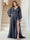 A-Line/Princess V-Neck Long Sleeves Floor Length Plus Size Bridesmaid Dresses with Split Side