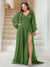 A-Line/Princess V-Neck Long Sleeves Floor Length Plus Size Bridesmaid Dresses with Split Side