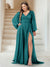 A-Line/Princess V-Neck Long Sleeves Floor Length Plus Size Bridesmaid Dresses with Split Side
