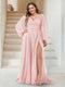 A-Line/Princess V-Neck Long Sleeves Floor Length Plus Size Bridesmaid Dresses with Split Side
