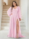 A-Line/Princess V-Neck Long Sleeves Floor Length Plus Size Bridesmaid Dresses with Split Side