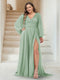 A-Line/Princess V-Neck Long Sleeves Floor Length Plus Size Bridesmaid Dresses with Split Side