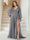 A-Line/Princess V-Neck Long Sleeves Floor Length Plus Size Bridesmaid Dresses with Split Side