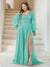 A-Line/Princess V-Neck Long Sleeves Floor Length Plus Size Bridesmaid Dresses with Split Side