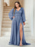 A-Line/Princess V-Neck Long Sleeves Floor Length Plus Size Bridesmaid Dresses with Split Side