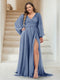 A-Line/Princess V-Neck Long Sleeves Floor Length Plus Size Bridesmaid Dresses with Split Side