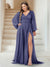 A-Line/Princess V-Neck Long Sleeves Floor Length Plus Size Bridesmaid Dresses with Split Side