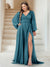 A-Line/Princess V-Neck Long Sleeves Floor Length Plus Size Bridesmaid Dresses with Split Side