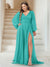A-Line/Princess V-Neck Long Sleeves Floor Length Plus Size Bridesmaid Dresses with Split Side