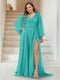 A-Line/Princess V-Neck Long Sleeves Floor Length Plus Size Bridesmaid Dresses with Split Side