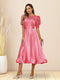 A-Line/Princess V-Neck Puffy Sleeves Tea-Length Evening Dresses