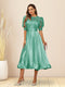 A-Line/Princess V-Neck Puffy Sleeves Tea-Length Evening Dresses