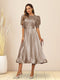A-Line/Princess V-Neck Puffy Sleeves Tea-Length Evening Dresses