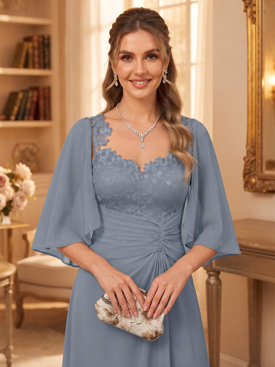 A-Line/Princess V-Neck 3/4 Sleeves Asymmetrical Mother of the Bride Dresses with Appliques