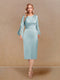 Sheath/Column Scoop Long Sleeves Evening Dresses with Appliques