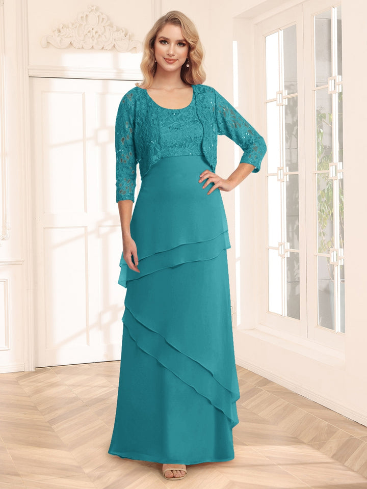 Sheath/Column Scoop 3/4 Sleeves Evening Dresses with Jacket &amp; Appliques