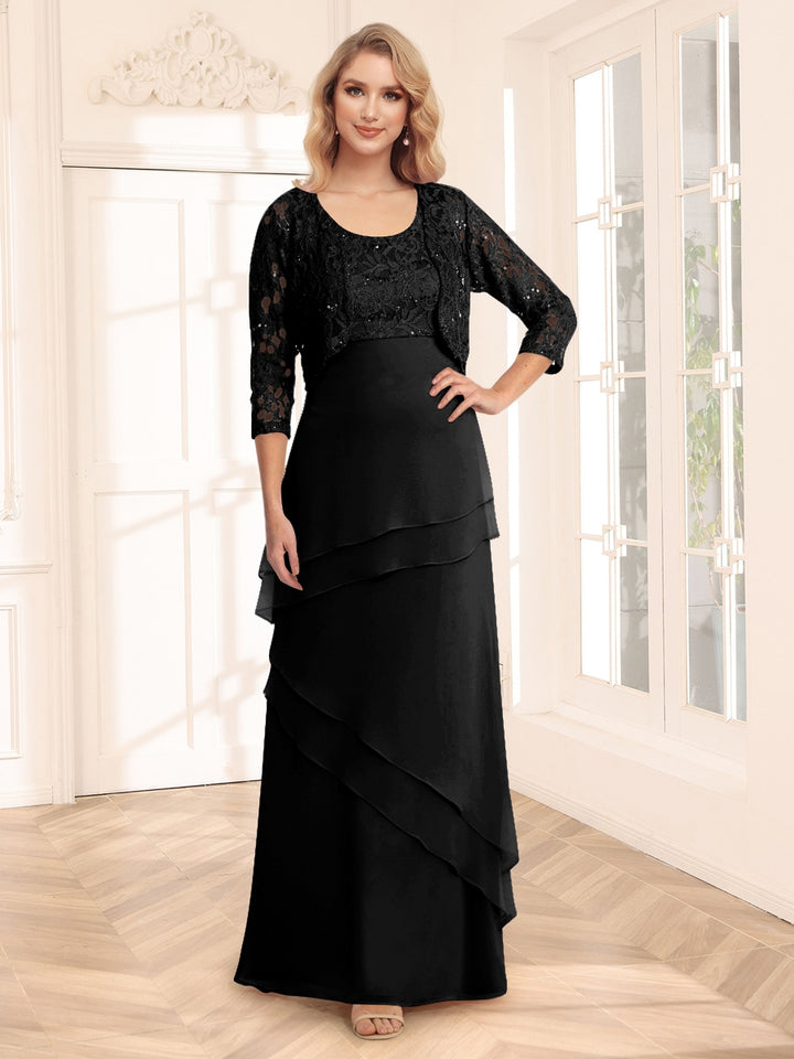Sheath/Column Scoop 3/4 Sleeves Evening Dresses with Jacket &amp; Appliques