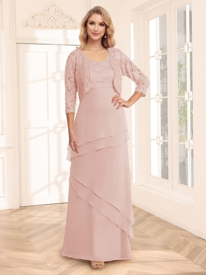 Sheath/Column Scoop 3/4 Sleeves Evening Dresses with Jacket &amp; Appliques
