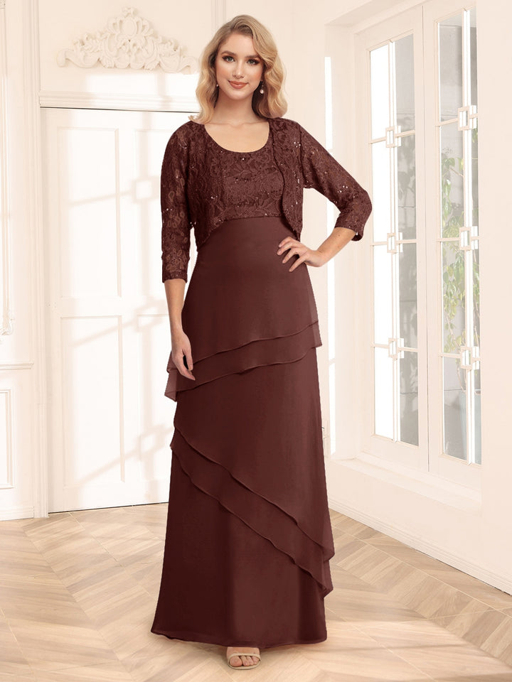 Sheath/Column Scoop 3/4 Sleeves Evening Dresses with Jacket &amp; Appliques