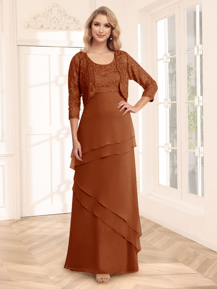 Sheath/Column Scoop 3/4 Sleeves Evening Dresses with Jacket &amp; Appliques