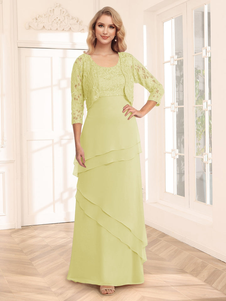 Sheath/Column Scoop 3/4 Sleeves Evening Dresses with Jacket &amp; Appliques
