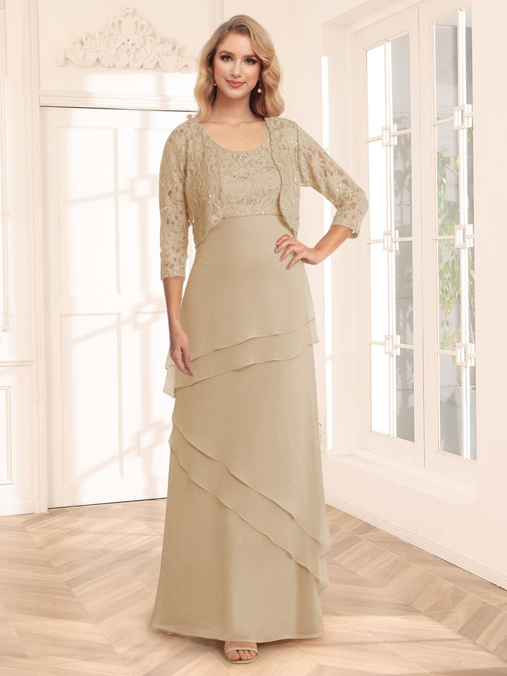 Sheath/Column Scoop 3/4 Sleeves Evening Dresses with Jacket &amp; Appliques