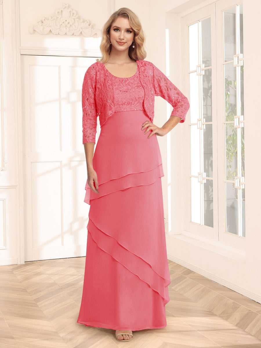 Sheath/Column Scoop 3/4 Sleeves Evening Dresses with Jacket &amp; Appliques