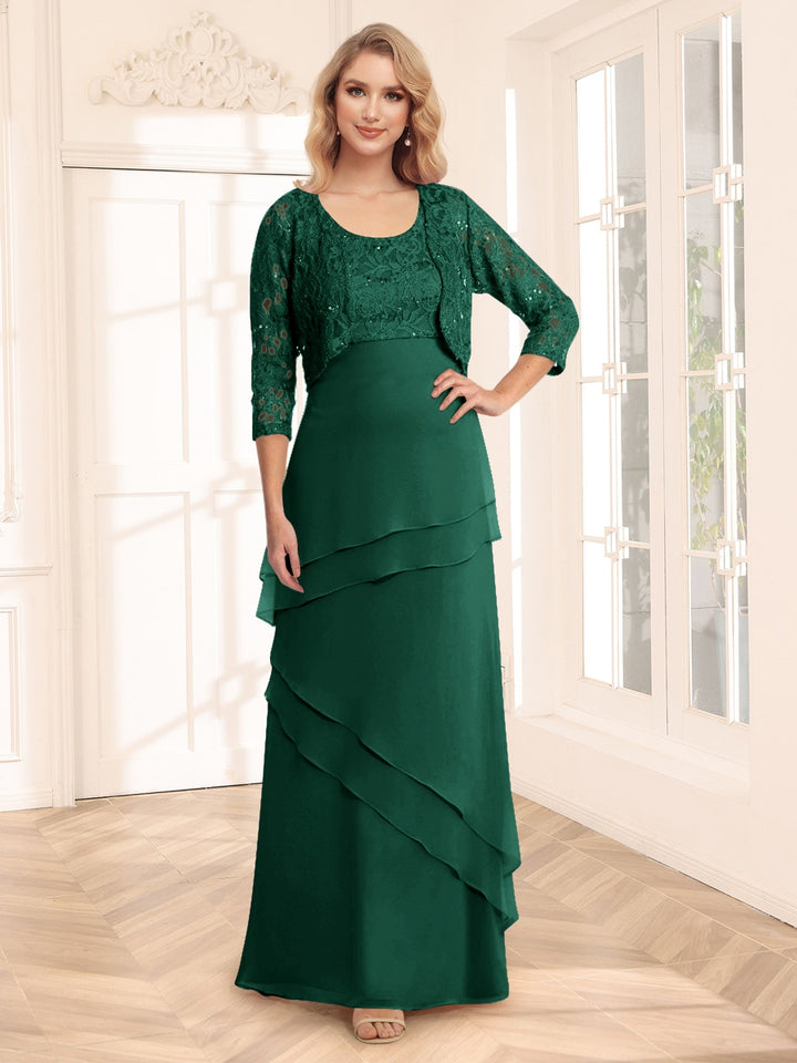Sheath/Column Scoop 3/4 Sleeves Evening Dresses with Jacket &amp; Appliques