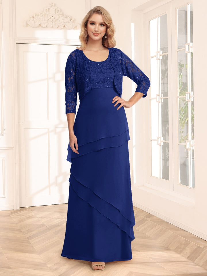 Sheath/Column Scoop 3/4 Sleeves Evening Dresses with Jacket &amp; Appliques