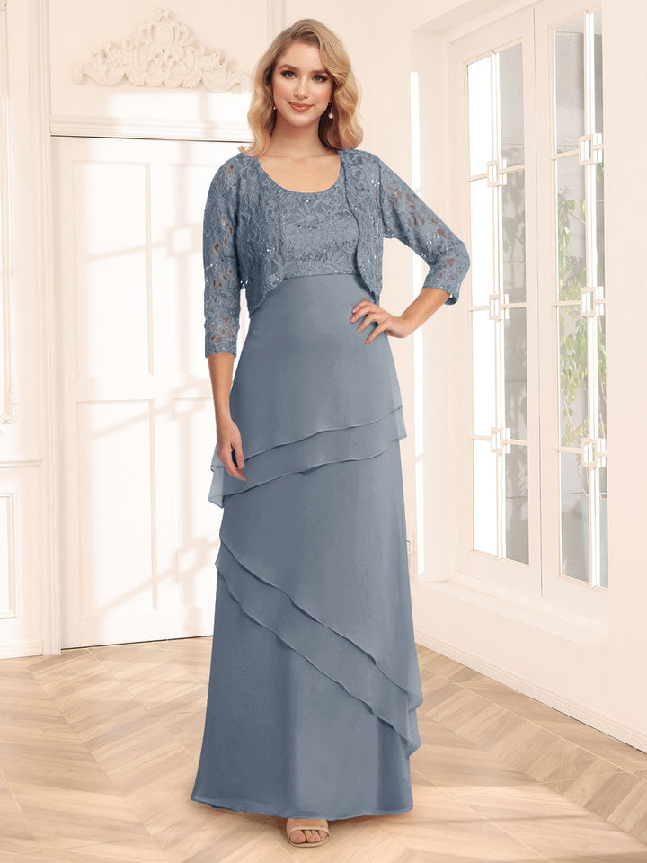 Sheath/Column Scoop 3/4 Sleeves Evening Dresses with Jacket &amp; Appliques