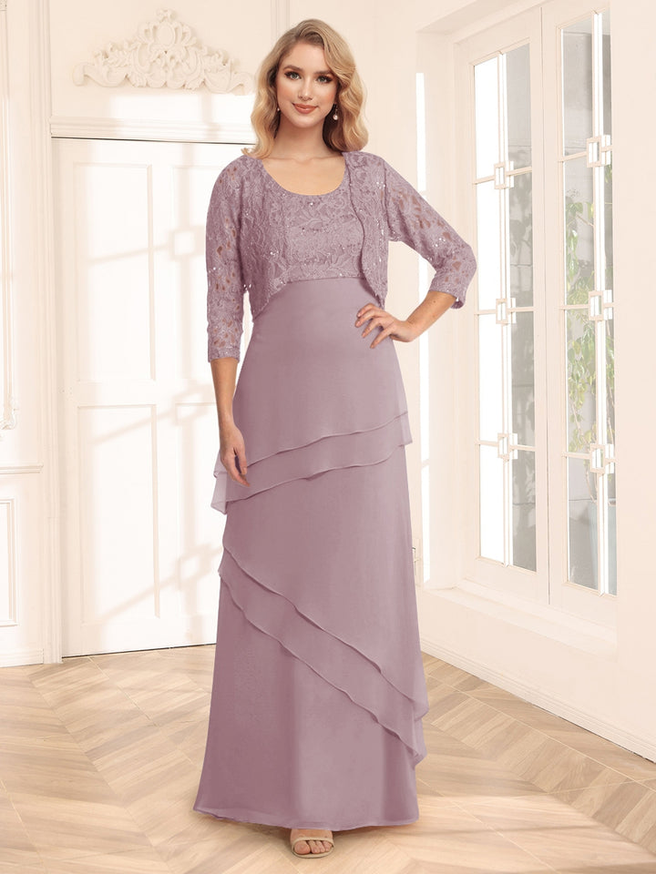 Sheath/Column Scoop 3/4 Sleeves Evening Dresses with Jacket &amp; Appliques