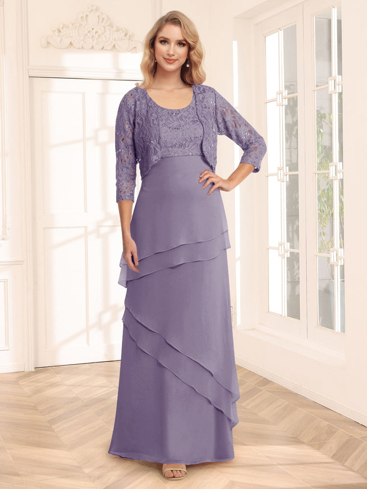 Sheath/Column Scoop 3/4 Sleeves Evening Dresses with Jacket &amp; Appliques
