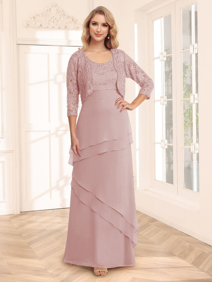 Sheath/Column Scoop 3/4 Sleeves Evening Dresses with Jacket &amp; Appliques