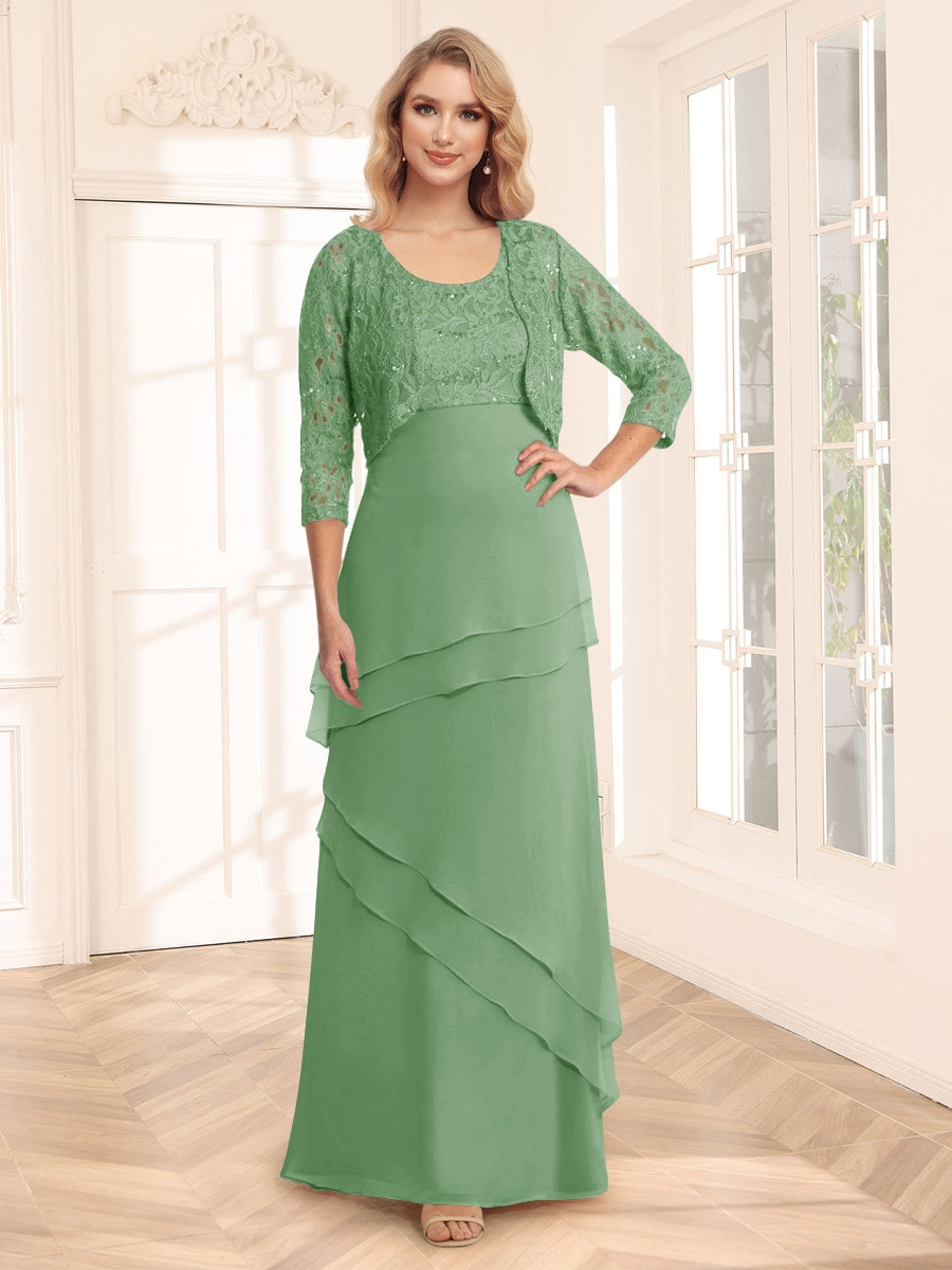 Sheath/Column Scoop 3/4 Sleeves Evening Dresses with Jacket &amp; Appliques