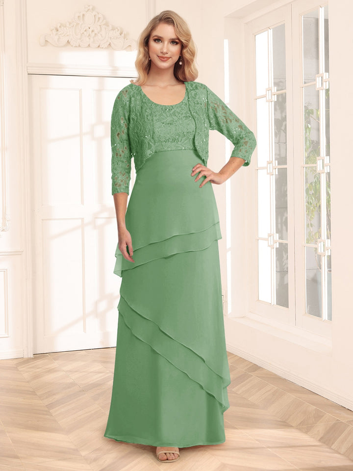 Sheath/Column Scoop 3/4 Sleeves Evening Dresses with Jacket &amp; Appliques