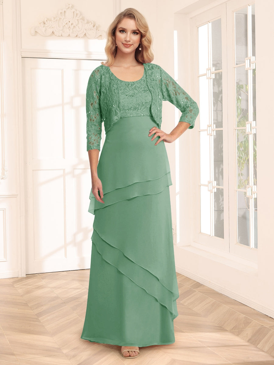 Sheath/Column Scoop 3/4 Sleeves Evening Dresses with Jacket &amp; Appliques